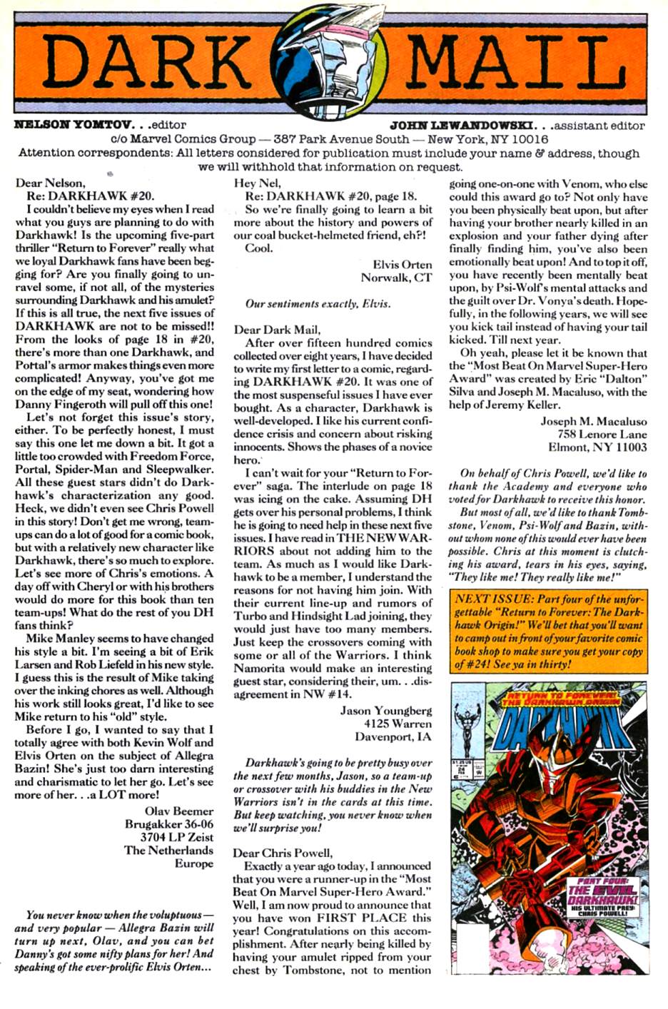 Read online Darkhawk (1991) comic -  Issue #23 - 23