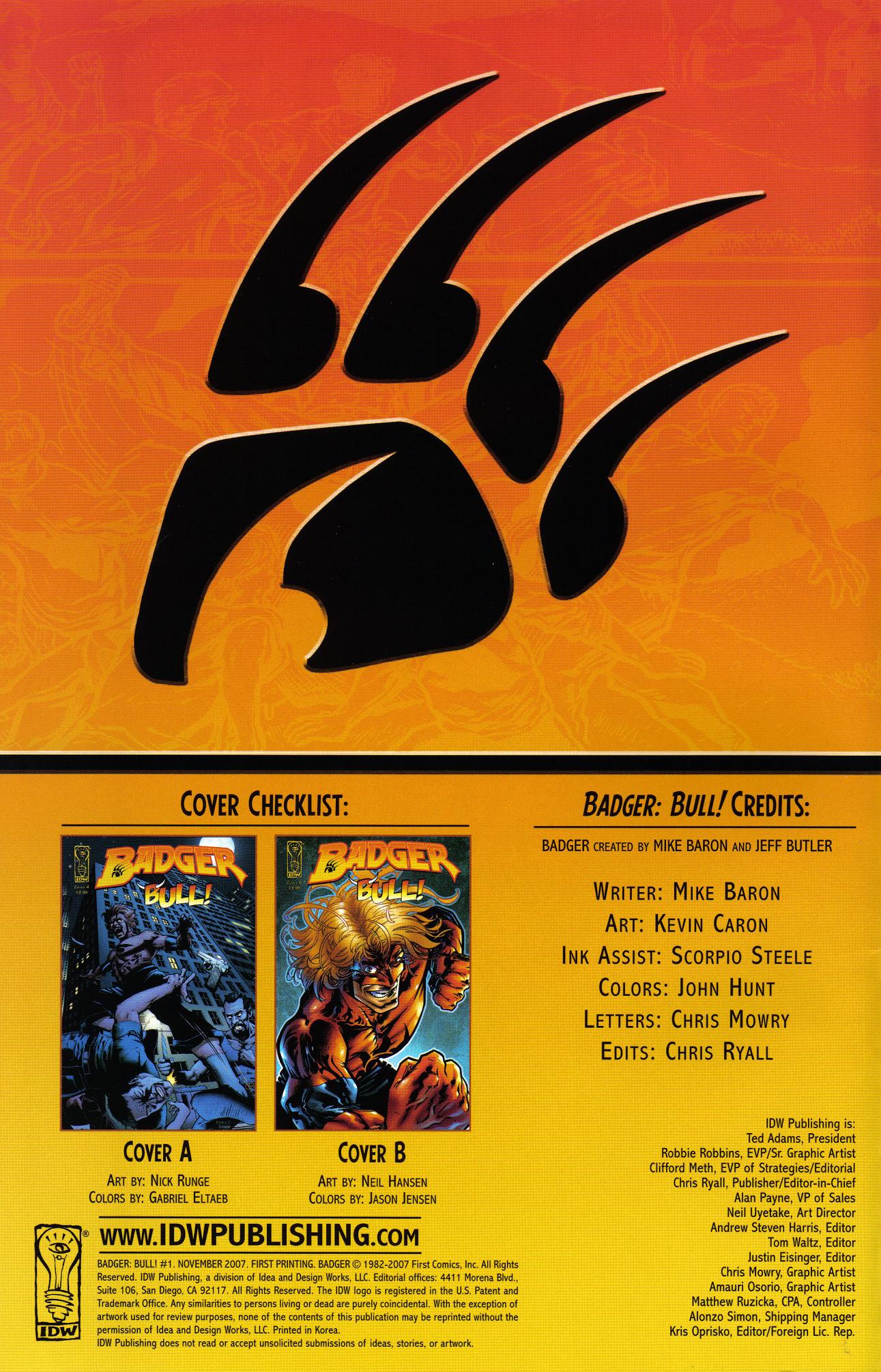 Read online Badger: Bull! comic -  Issue # Full - 2