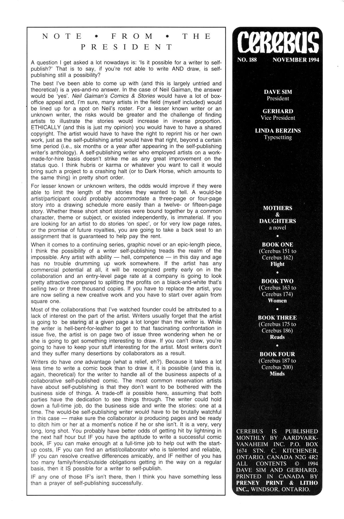 Cerebus Issue #188 #187 - English 2